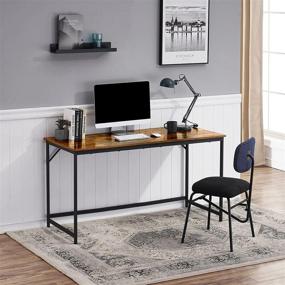img 3 attached to Ivinta Computer Desk, 55 Inch Large Writing Desk For Home Office, Industrial Study Desk With Black Frame, Rectangle Laptop Desk, Simple Workstation, Sturdy PC Table, (Easy Assemble, Rustic Brown)