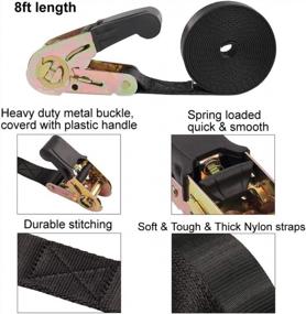 img 3 attached to Heavy-Duty Nylon Ratchet Tie Down Straps For Securing Cargo - Black 8Ft (2-Pack) - Ideal For Trailers, Motorcycles, Kayaks, And More - Includes Spring Fittings And Track Mechanism For Safe Transport