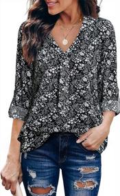 img 3 attached to Youtalia Women'S Casual Blouse Shirt Tops With 3/4 Cuffed Sleeves, V-Neckline, And Chiffon Material In Vibrant Print