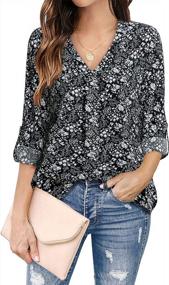img 2 attached to Youtalia Women'S Casual Blouse Shirt Tops With 3/4 Cuffed Sleeves, V-Neckline, And Chiffon Material In Vibrant Print