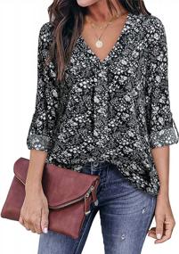 img 4 attached to Youtalia Women'S Casual Blouse Shirt Tops With 3/4 Cuffed Sleeves, V-Neckline, And Chiffon Material In Vibrant Print