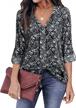 youtalia women's casual blouse shirt tops with 3/4 cuffed sleeves, v-neckline, and chiffon material in vibrant print logo