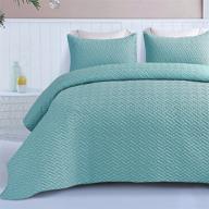 soft and lightweight 3-piece king size quilt set with pillow shams - basket quilted bedspread/ coverlet/ bed cover in turquoise (96x104 inches) - reversible and exclusive mezcla design logo