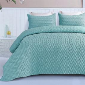 img 4 attached to Soft And Lightweight 3-Piece King Size Quilt Set With Pillow Shams - Basket Quilted Bedspread/ Coverlet/ Bed Cover In Turquoise (96X104 Inches) - Reversible And Exclusive Mezcla Design