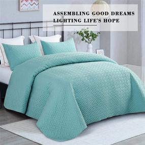 img 3 attached to Soft And Lightweight 3-Piece King Size Quilt Set With Pillow Shams - Basket Quilted Bedspread/ Coverlet/ Bed Cover In Turquoise (96X104 Inches) - Reversible And Exclusive Mezcla Design