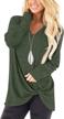 fall tunic blouses for women - loose-fit long sleeve shirts with v-neck and twist knot detailing logo