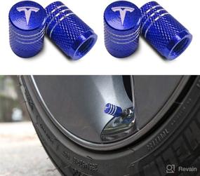 img 4 attached to Enhance your Tesla Model Y X S 3 with VIHIMAI 4PCS Blue Aluminum Alloy Valve Stem Caps - Decorative Tire Accessories