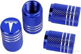 img 2 attached to Enhance your Tesla Model Y X S 3 with VIHIMAI 4PCS Blue Aluminum Alloy Valve Stem Caps - Decorative Tire Accessories