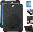rugged protective case with screen protector, hand strap, rotating stand for samsung galaxy tab s2 9.7 - heavy duty defender cover with kickstand for kids - compatible with sm-t810 t813 - black logo