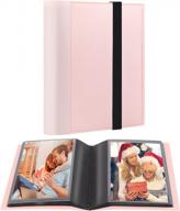 pink mini photo album for 4x6 pictures - holds 64 photos with elastic band closure - perfect for birthday, christmas, wedding, and anniversary gifts - black inner pages logo