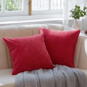 img 4 attached to Anickal Dull Red Throw Pillow Covers 18X18 Inch Set Of 2 Decorative Accent Pillow Covers Square Cushion Case For Couch Sofa Living Room Farmhouse Home Decoration