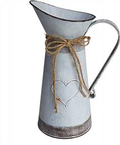 img 4 attached to Misty Grey Rustic Metal Farm House Pitcher Vase - примитивная молочная ваза для цветов в стиле шебби-шик для домашнего декора, 10,6 дюймов