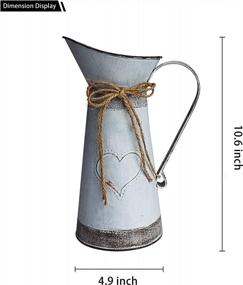 img 2 attached to Misty Grey Rustic Metal Farm House Pitcher Vase - примитивная молочная ваза для цветов в стиле шебби-шик для домашнего декора, 10,6 дюймов