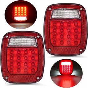 img 2 attached to LIMICAR RV Tail Lights 43 LED Square Trailer Light Kit, 2PCS Red/White Stop Turn Back Up Reverse With License Plate Light For Truck Trailer Boat RV Jeep YJ TJ JK CJ