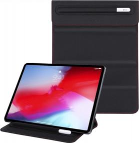 img 4 attached to ROOCASE Olvera IPad Sleeve With Stand For New IPad 10.2, IPad 9.7, IPad Air 10.5, IPad Pro 11, IPad Mini - Duo Tone Vegan Leather Trifold Stand Compatible With Apple Pencil Holder, Black/Red