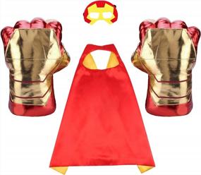 img 4 attached to Детский набор с накидкой супергероя и плюшевыми перчатками - идеально подходит для вечеринки по случаю дня рождения, ролевой игры, одевания!