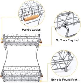 img 1 attached to 🍎 EZOWare Серебряная 2-уровневая фруктовая корзина с ручками - Съемная проволочная кухонная подставка для хлеба, овощей, закусок - Органайзер для хранения на столешнице