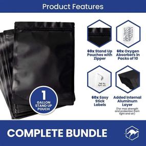 img 3 attached to 60-Pack Mylar Gusset Bag Bundle (7.5 Mil - 10" X 14") Stand-Up Zipper Pouches With 400Cc Oxygen Absorbers & Labels For Long Term Food Storage Solutions – Matte Black