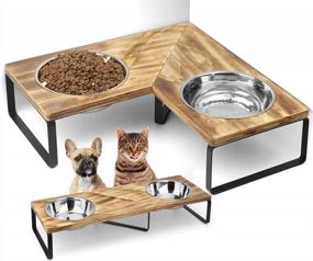 img 4 attached to Cat Bowls Elevated Raised Cat Dog Bowl Stand With 2 Stainless Steel Cat Food Bowls For Cat Food And Water Bowls To Cats Small Dog Two Splicing Methods Carbonized Black