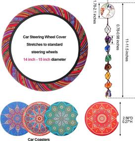 img 2 attached to 6 Piece Mandala Car Accessories Set Include Absorbent Mandala Ceramic Car Coasters Boho Steering Wheel Cover Handmade Crystal Window Car Hanging Ornaments For Women Car Decor (Novel Style