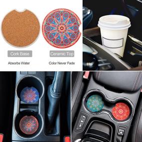 img 1 attached to 6 Piece Mandala Car Accessories Set Include Absorbent Mandala Ceramic Car Coasters Boho Steering Wheel Cover Handmade Crystal Window Car Hanging Ornaments For Women Car Decor (Novel Style