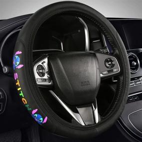 img 4 attached to Stitch Car Accessories: Elastic 15-Inch Cute Steering Wheel Cover with Enhanced Fit for Men and Women