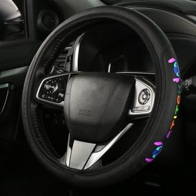 img 3 attached to Stitch Car Accessories: Elastic 15-Inch Cute Steering Wheel Cover with Enhanced Fit for Men and Women