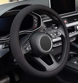 img 4 attached to ZHOL Universal 15 Inch Microfiber Ice Silk Steering Wheel Cover: Breathable & Anti-Slip Car Accessory for Women and Men - Black