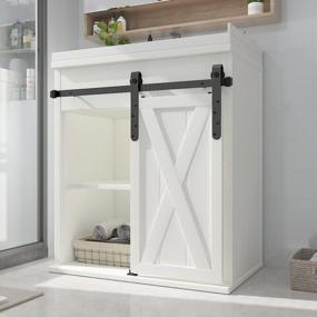 img 3 attached to Skysen 7Ft Single Door Cabinet Sliding Barn Door Hardware Kit - Super Mini For Wardrobe, TV Stand & More!