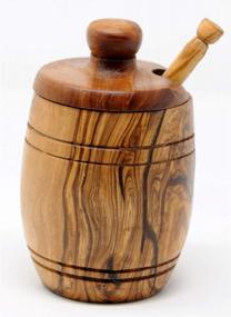 img 1 attached to Authentic BeldiNest Olive Wood Sugar Bowl: Medium Barrel Canister For Timeless Style In Every Kitchen