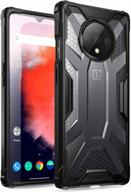 oneplus 7t case by poetic - premium hybrid protective clear bumper cover, military grade drop tested affinity series for oneplus 7t (2019) frost clear/black logo