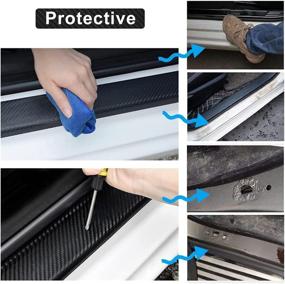 img 1 attached to 🚗 Kaiweiqin 4Pcs Car Door Sill Scuff Plate Cover for Nissan Rogue - Carbon Fiber Sticker Threshold Door Entry Guard Decorative Blue with Welcome Pedal Protection