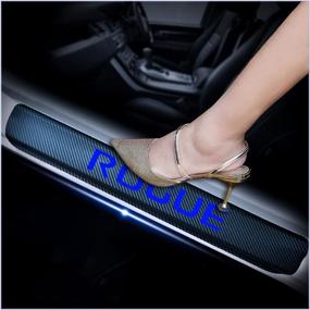 img 4 attached to 🚗 Kaiweiqin 4Pcs Car Door Sill Scuff Plate Cover for Nissan Rogue - Carbon Fiber Sticker Threshold Door Entry Guard Decorative Blue with Welcome Pedal Protection