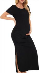 img 2 attached to Stylish Split Maternity Dress With Ruched Short Sleeves For Pregnant Women By Smallshow