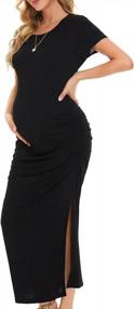 img 4 attached to Stylish Split Maternity Dress With Ruched Short Sleeves For Pregnant Women By Smallshow