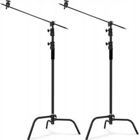 img 4 attached to 2 Pack Of Heavy-Duty Steel C-Stands With 3.5'/108Cm Extension Arm, Grip Head, Turtle Base For Studio Photography - Max Height 10'/305Cm - Black