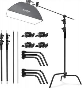 img 3 attached to 2 Pack Of Heavy-Duty Steel C-Stands With 3.5'/108Cm Extension Arm, Grip Head, Turtle Base For Studio Photography - Max Height 10'/305Cm - Black