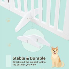 img 2 attached to 🐾 YOLENY 60-inch Extra Wide 23-inch Tall Freestanding Pet Gate with 2pcs Support Feet, Portable Folding Dog Gate for Stairs Doorways, Accordion Style, 3 Panels Indoor Wooden Dog Fence, White