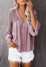 img 3 attached to Stylish Womens V Neck Lace Crochet Tunic Top With Bell Sleeves And Button Down Closure