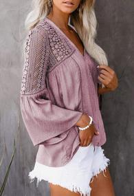 img 1 attached to Stylish Womens V Neck Lace Crochet Tunic Top With Bell Sleeves And Button Down Closure