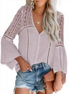 stylish womens v neck lace crochet tunic top with bell sleeves and button down closure logo