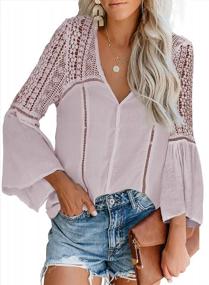 img 4 attached to Stylish Womens V Neck Lace Crochet Tunic Top With Bell Sleeves And Button Down Closure