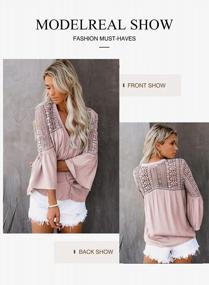 img 2 attached to Stylish Womens V Neck Lace Crochet Tunic Top With Bell Sleeves And Button Down Closure