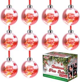 img 4 attached to Set Of 10 Clear Acrylic Photo Ball Ornaments (80Mm) With Silver Caps And Red Lanyards For Christmas Tree Decorating And Photo Display