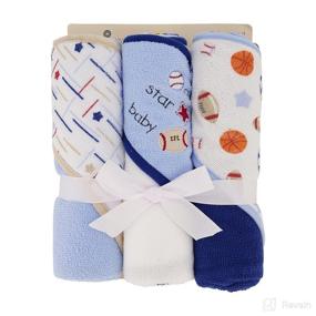 img 3 attached to 👶 Cudlie Buttons & Stitches All Star Baby Print 3 Pack Rolled/Carded Hooded Towels: Perfect for Baby Boys (GS71720)
