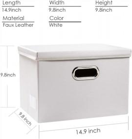 img 1 attached to White Leather Fabric Collapsible Storage Boxes With Lids [5-Pack] - Foldable Organizer Containers Baskets Cube For Bedroom Closet Office Nursery (14.9X10.8X10)