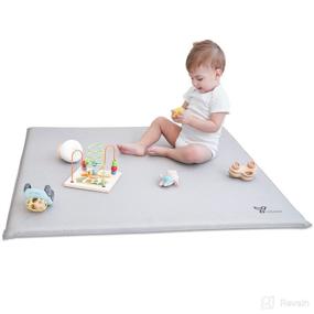 img 4 attached to 🦁 Yobear Baby Play Mat: Self-Inflating Square Mat for Playard Playpen 40"x 40" - Extra Thick & Waterproof (Grey)