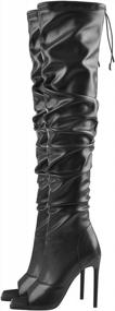 img 1 attached to LISHAN Women'S Thigh High Boots Square Peep Toe Stiletto Heel Over The Knee Lace Up Side Zipper Long Boots