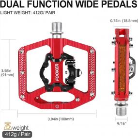 img 1 attached to Fooker Aluminum Mountain Bike Pedals With Reflectors - 3 Bearing Flat Platform Compatible With SPD Dual Function Sealed Clipless Cleats For Road, MTB, And Mountain Bikes.