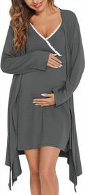 img 4 attached to SWOMOG 3-In-1 Maternity Robe & Nightgown Set For Nursing And Delivery With Lace Detailing
